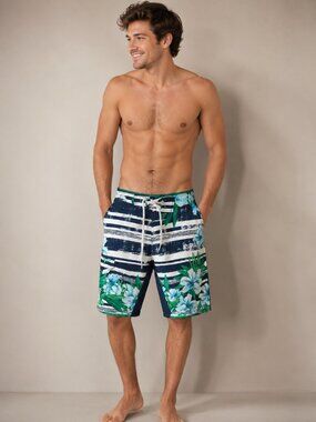 Ripzone Floral Stripe Board Shorts Men's Size 30 Swim Trunks Surf Beach w/ Bottl